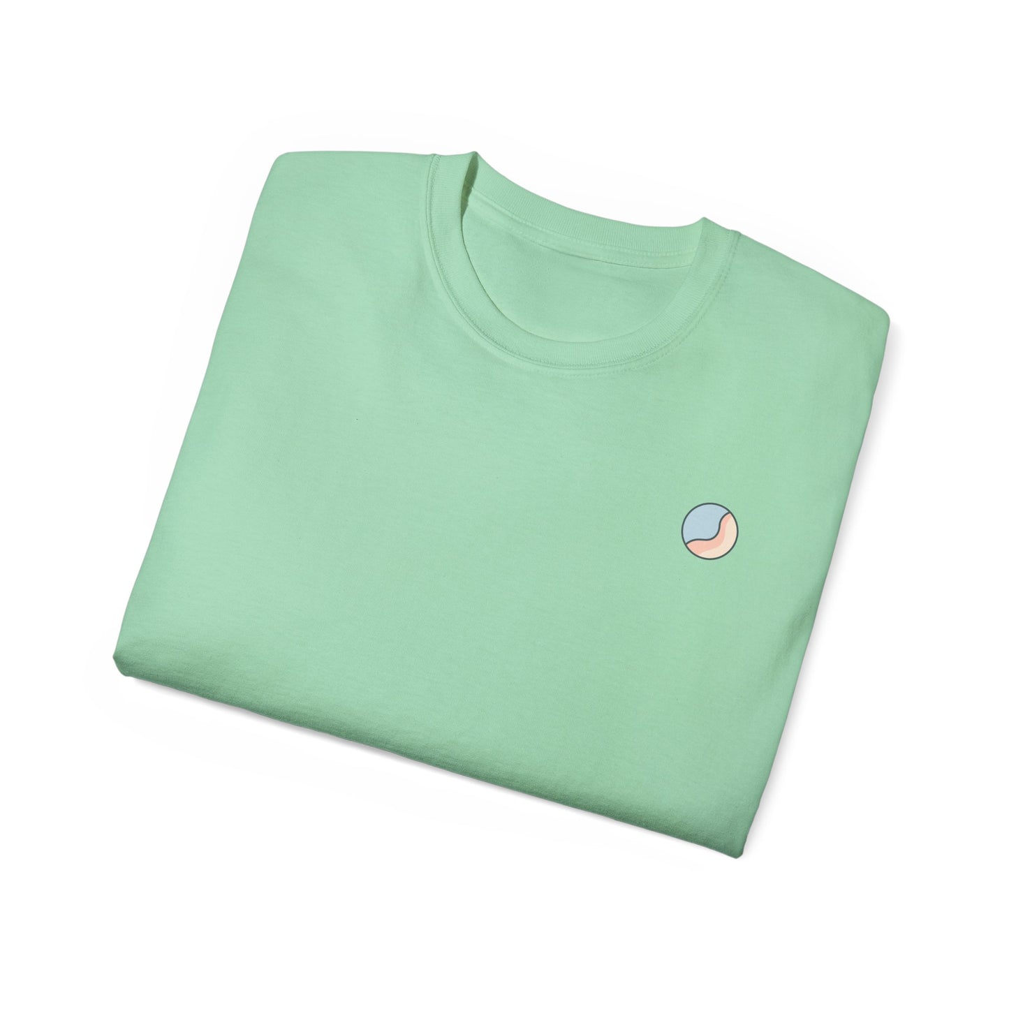Folded mint green t-shirt with emblem