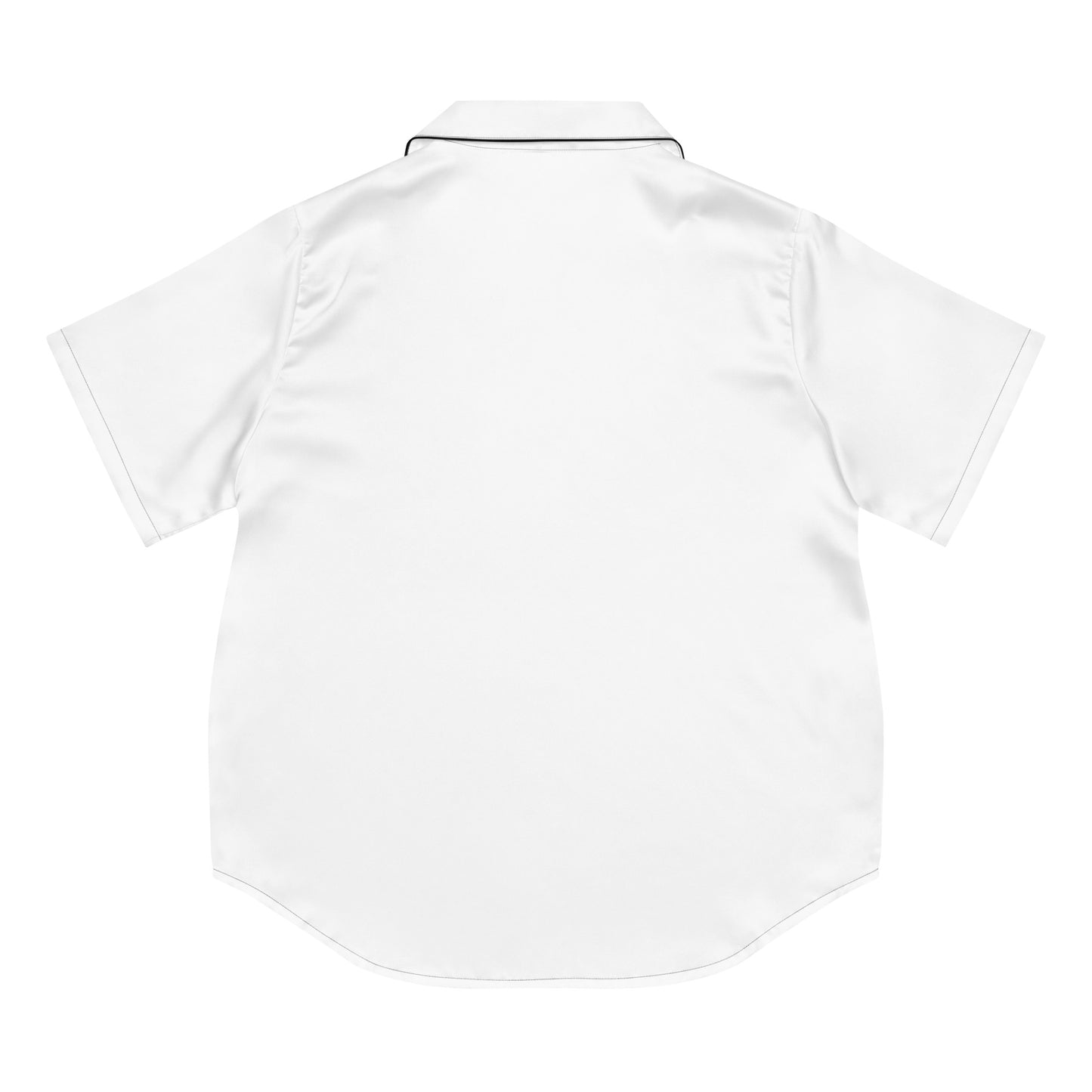 Rear view flat lay of the Soft & Sleek white pyjama shirt showing curved hem and clean seam detailing.