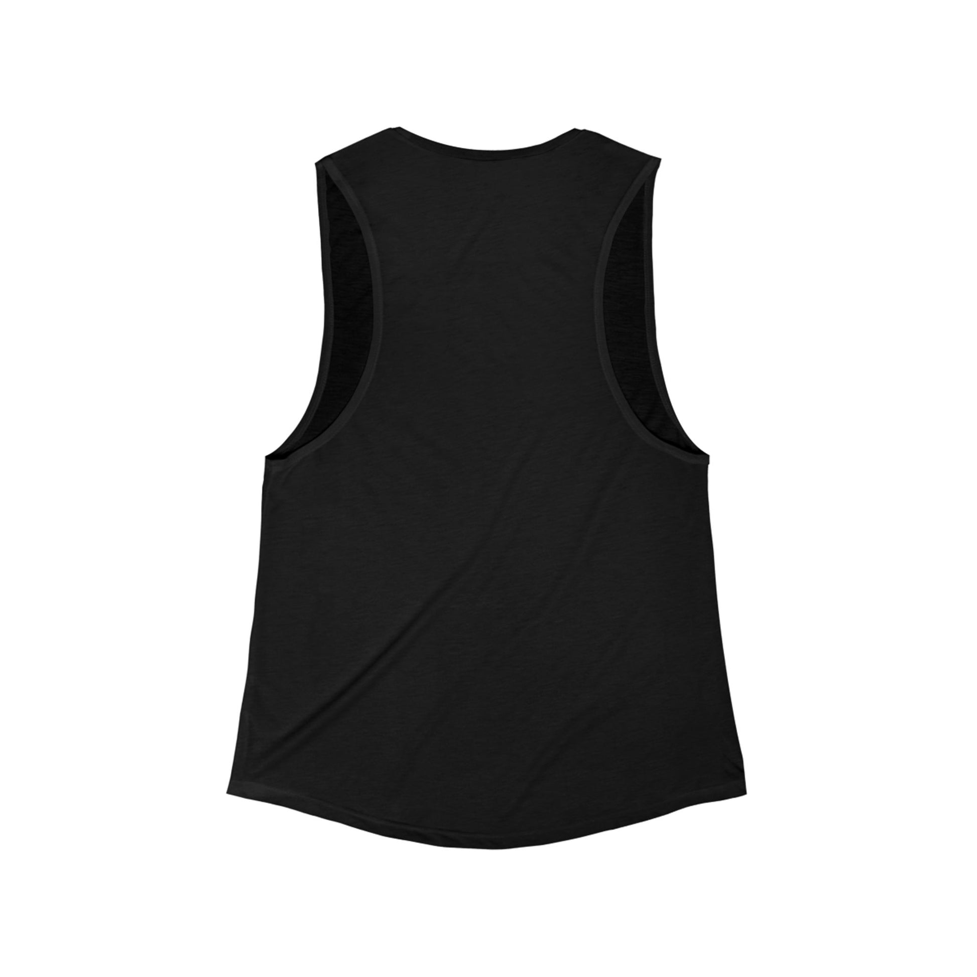 Flat lay rear view of black Soft & Sleek tank top with racerback cut.