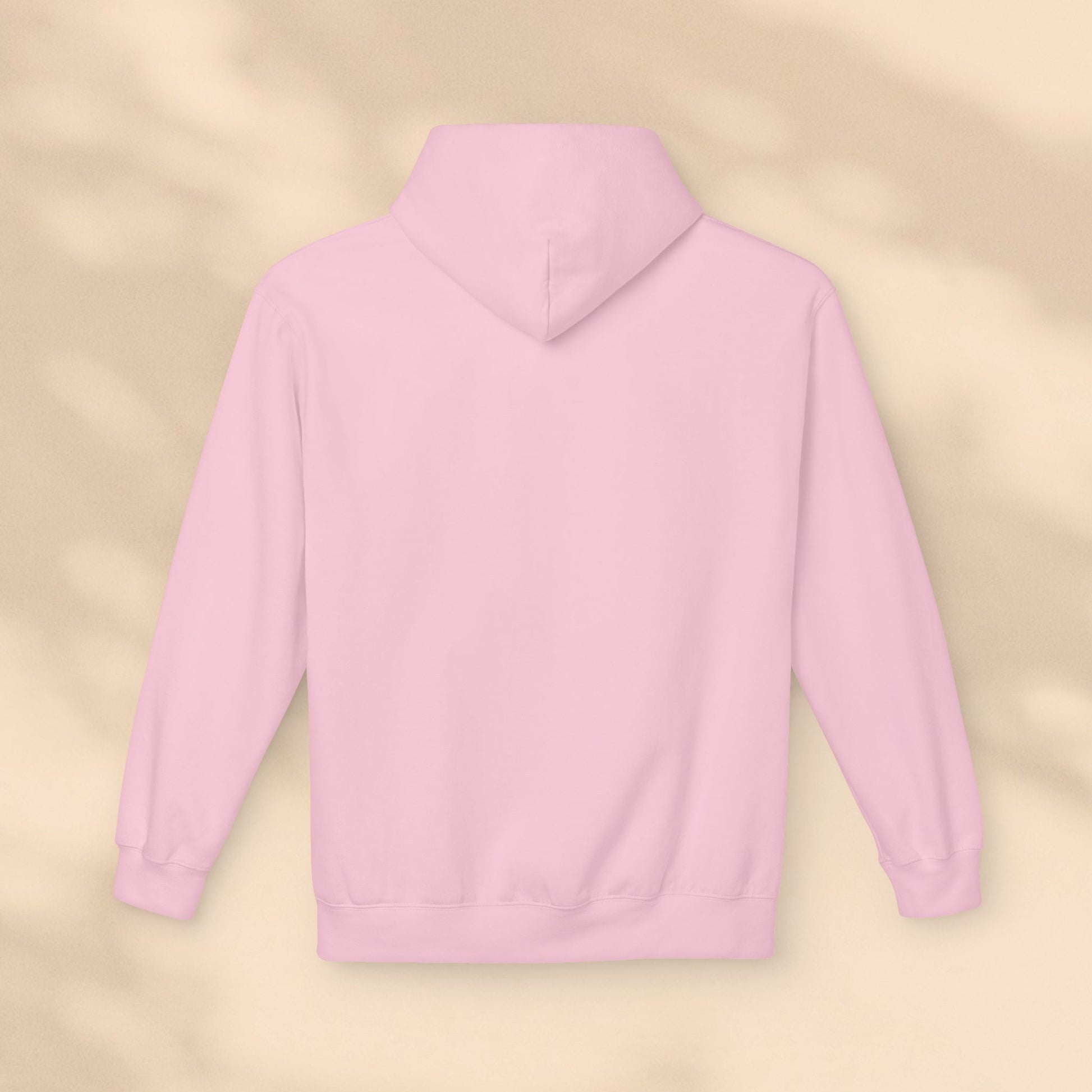 Flat lay rear view of 
pink Soft & Sleek hoodie