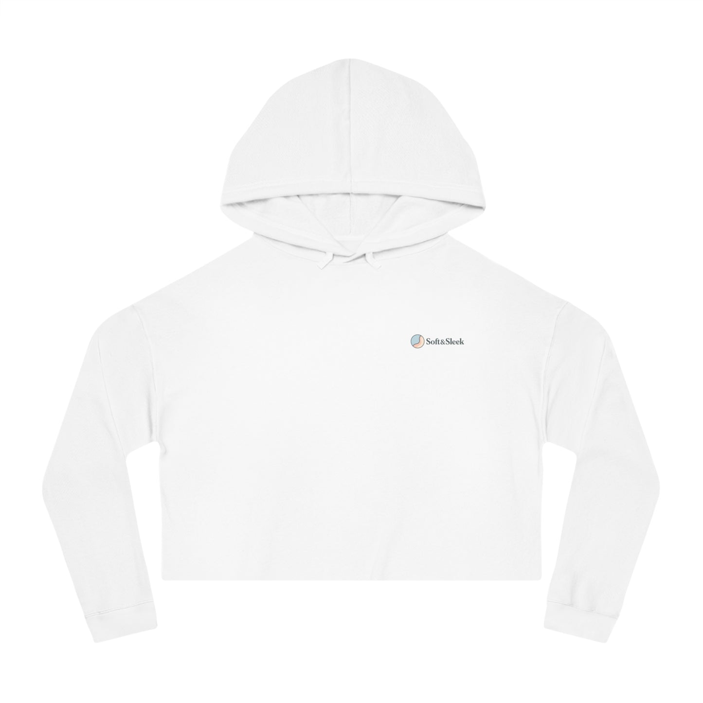 White hoodie with a brand logo on a white background