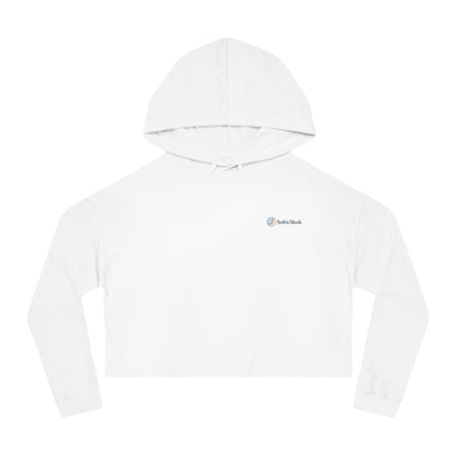 White hoodie with a brand logo on a white background