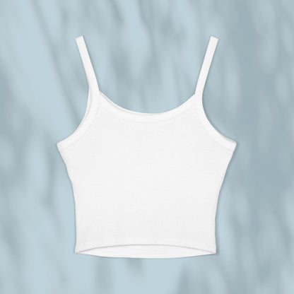 White tank top on a light blue background