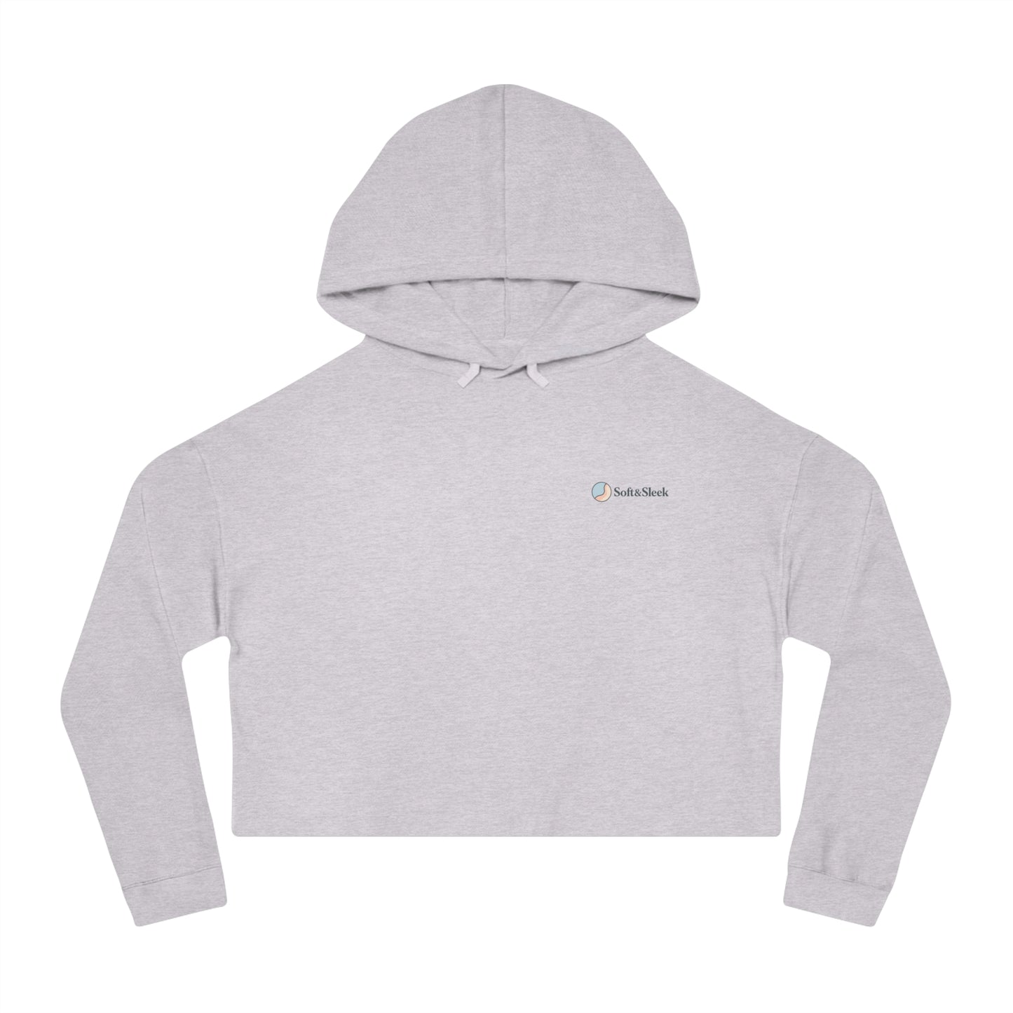 Gray cropped hoodie with brand logo on a white background