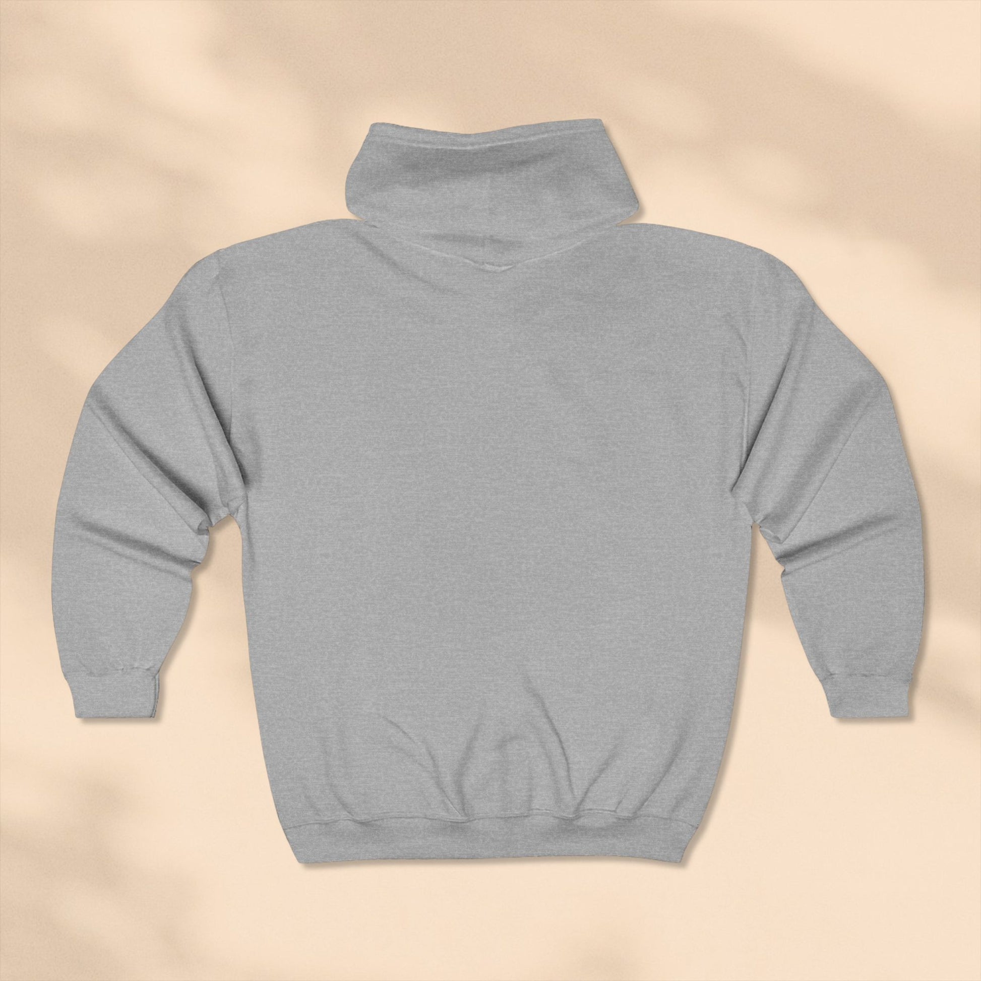 Rear view of Gray hoodie on a beige background