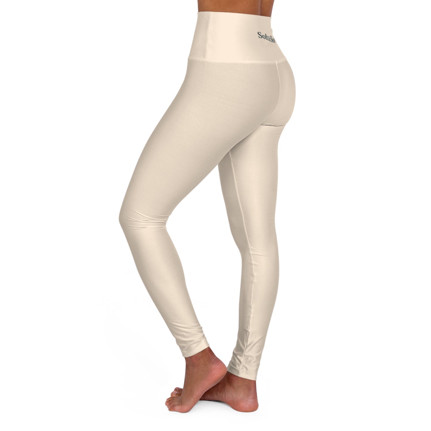 Side view of cream Soft & Sleek leggings showing sculpted fit and high waistband