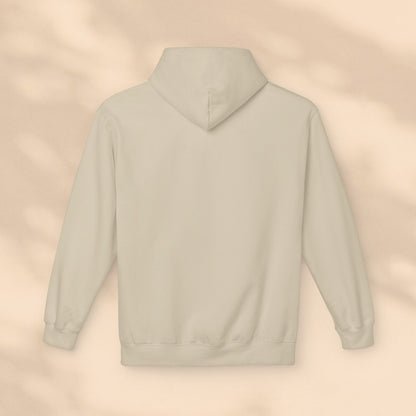 Flat lay rear view of beige Soft & Sleek hoodie