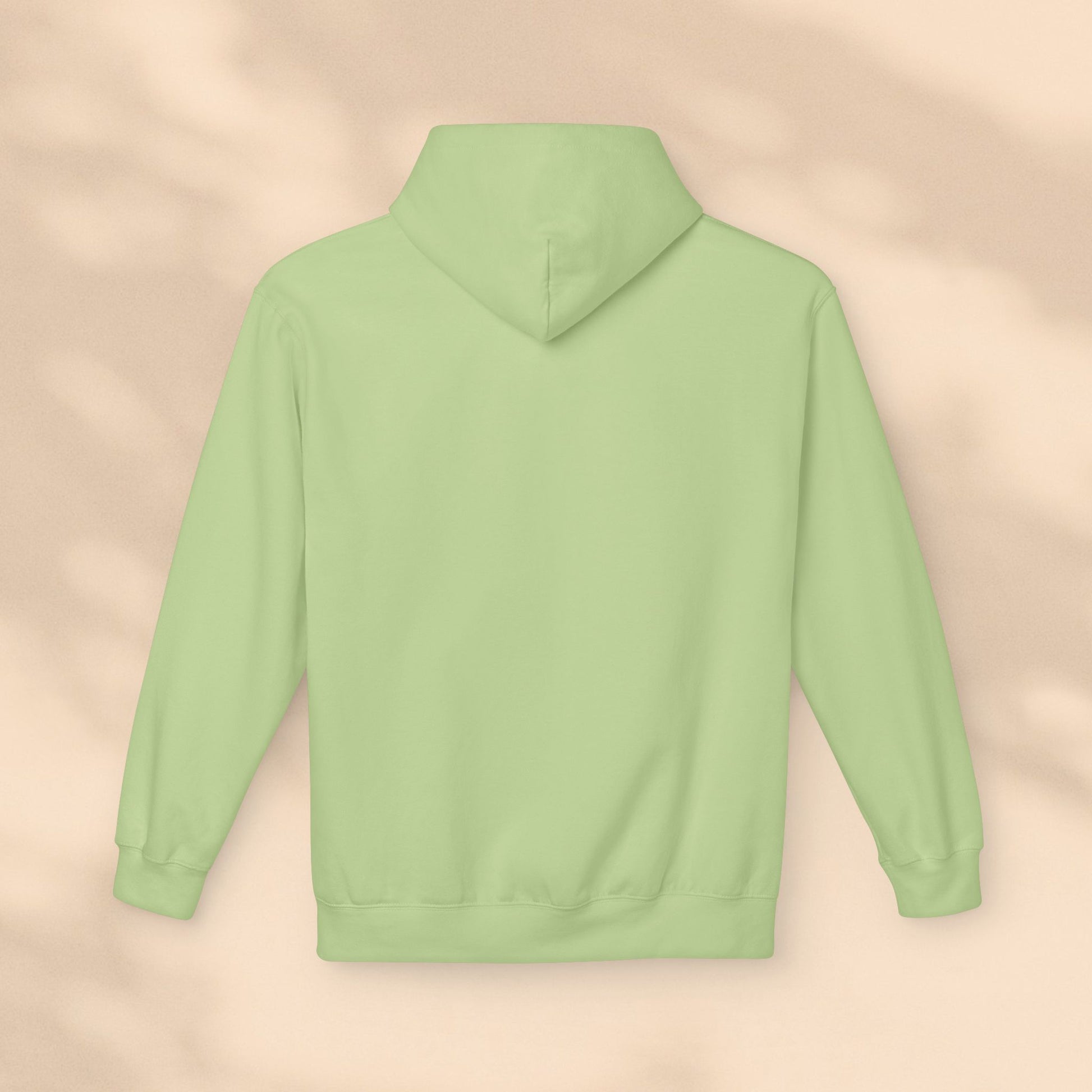 Flat lay rear view of green Soft & Sleek hoodie