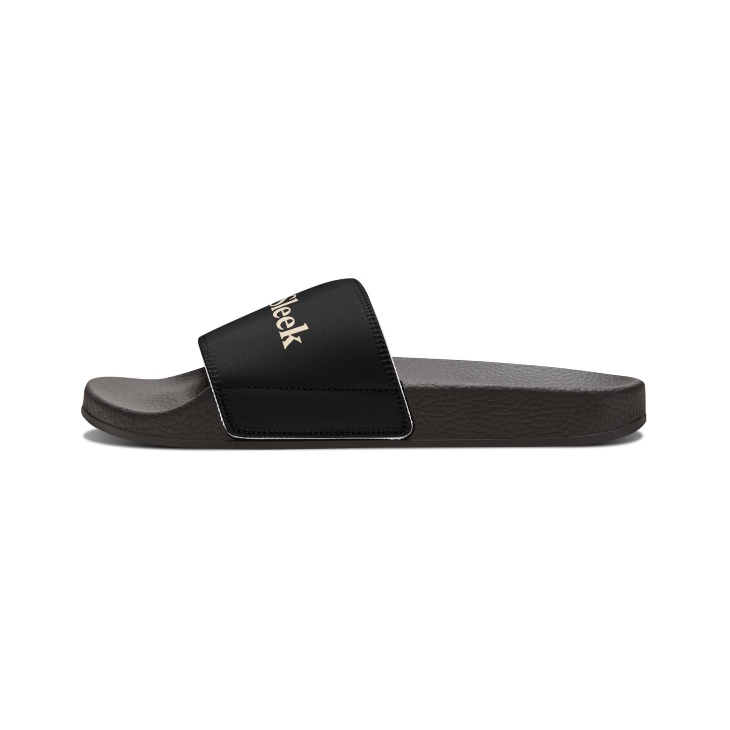 Side profile view of a single black Soft & Sleek slide on a white background