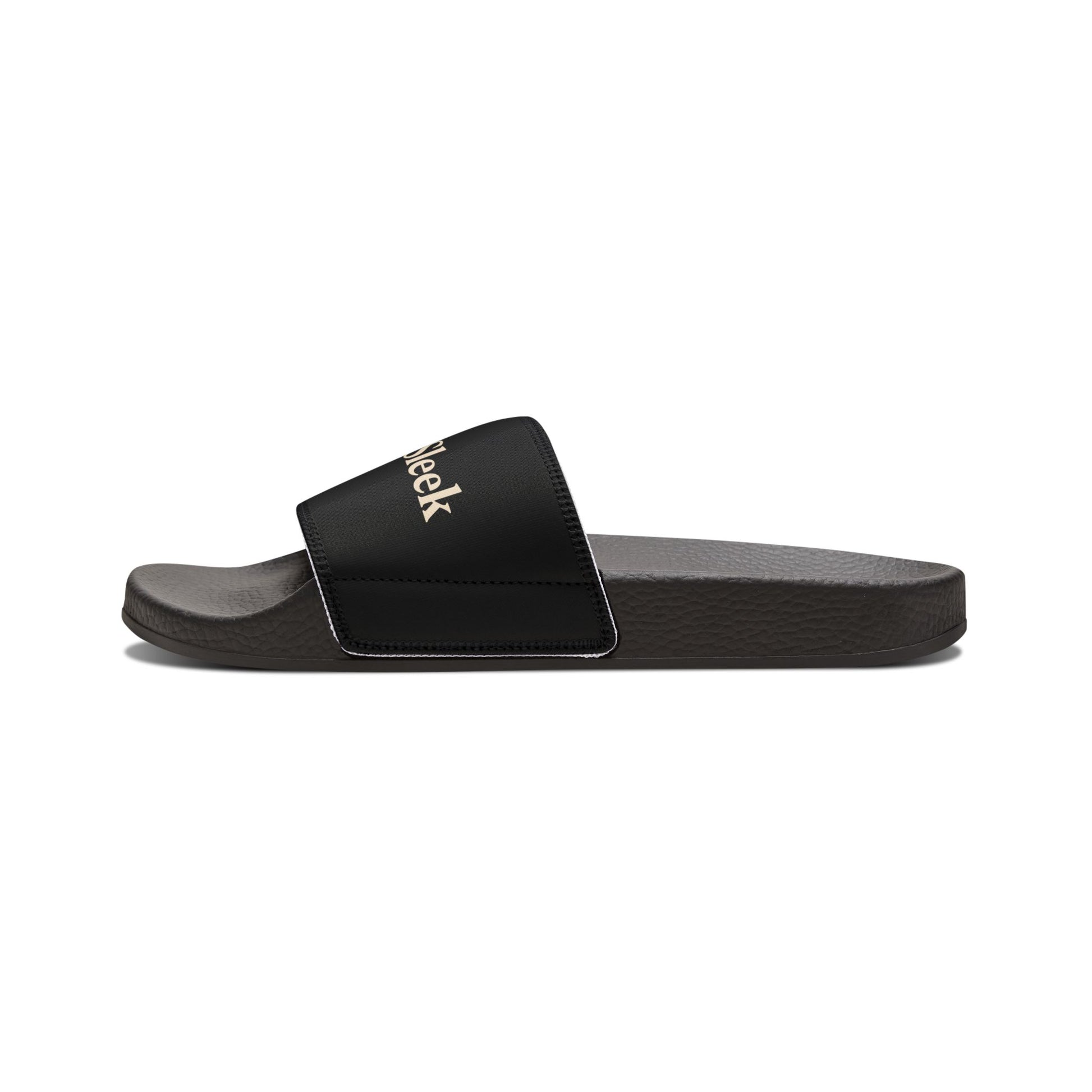 Side profile view of a single black Soft & Sleek slide on a white background