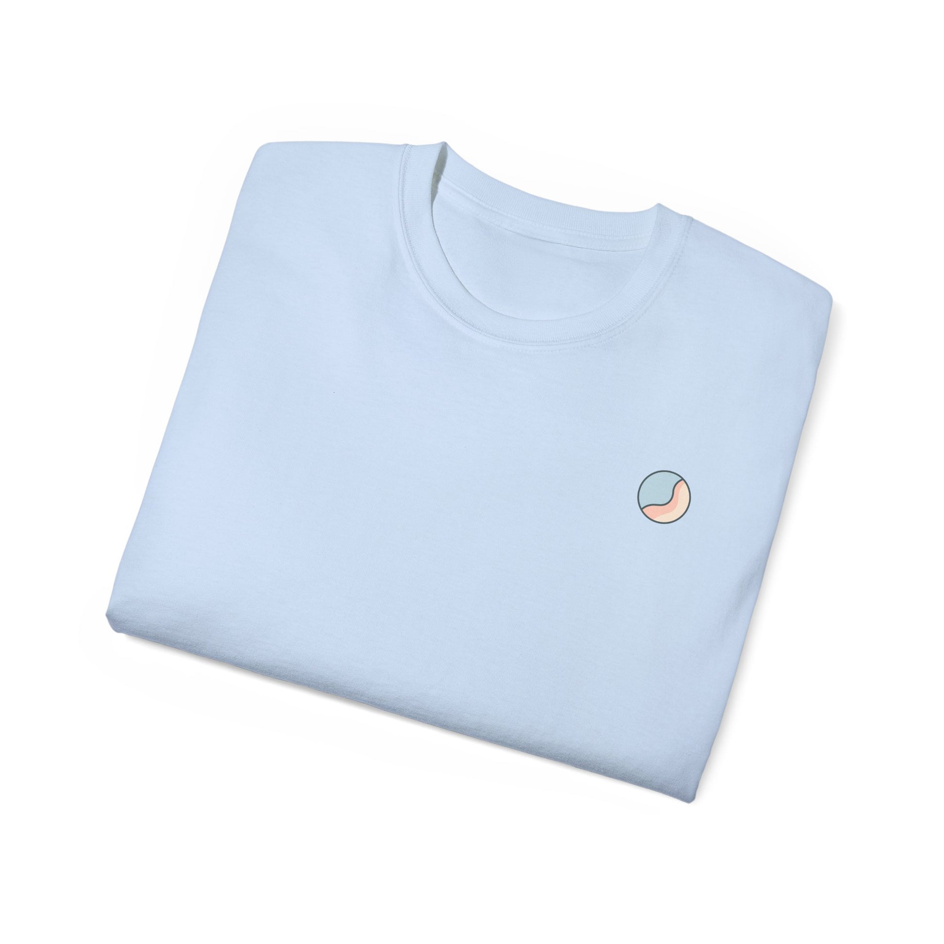 Folded blue Soft & Sleek t-shirt with emblem