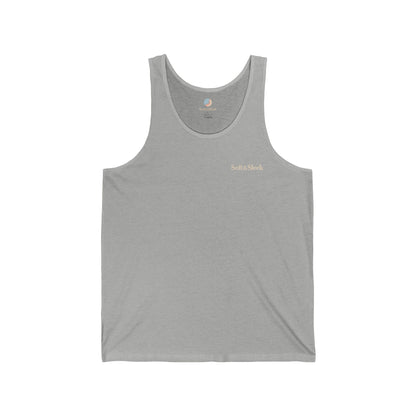 Gray tank top with a brand logo on a white background