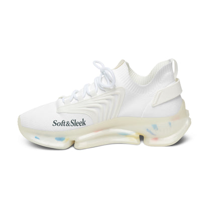 White sneaker with 'Soft & Sleek' text on a white background