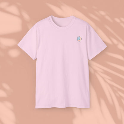 Light pink Soft & Sleek t-shirt, plain front, peach background