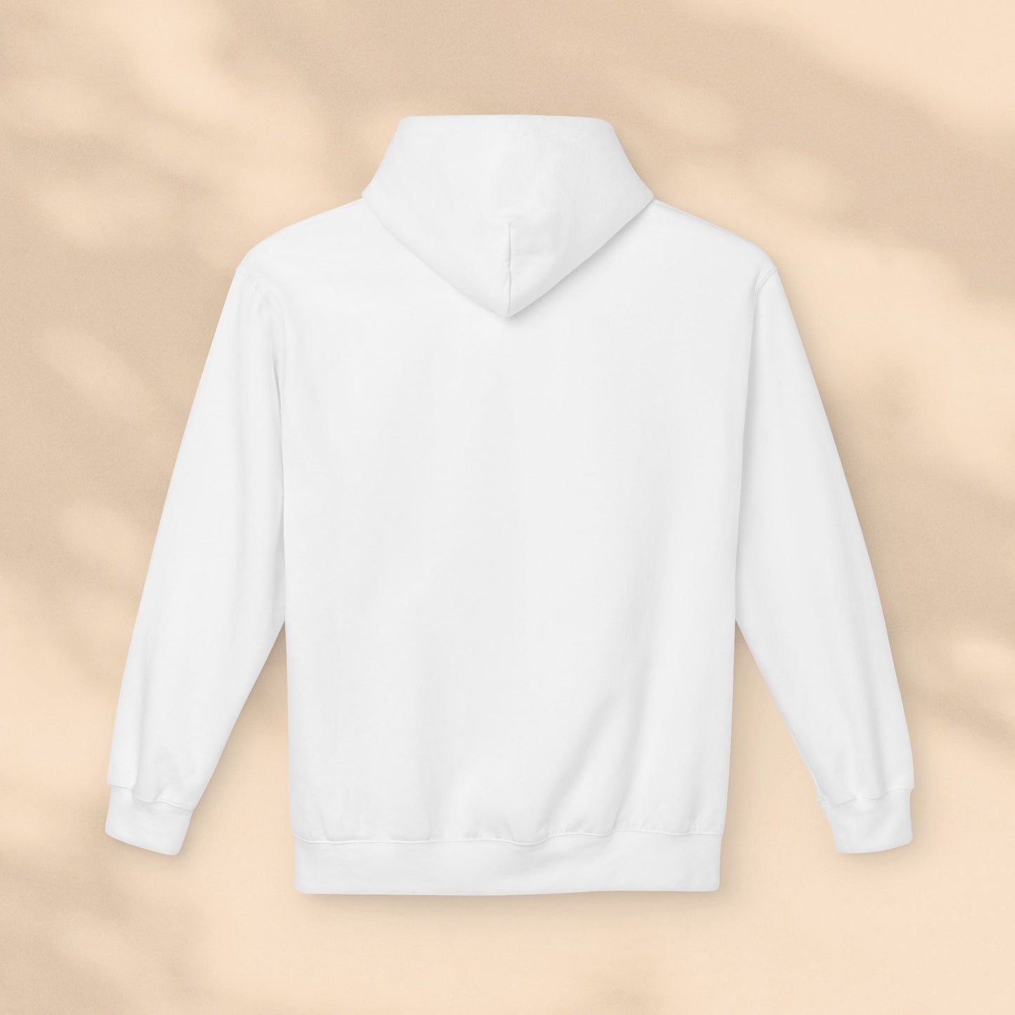 Flat lay rear view of white Soft & Sleek hoodie
