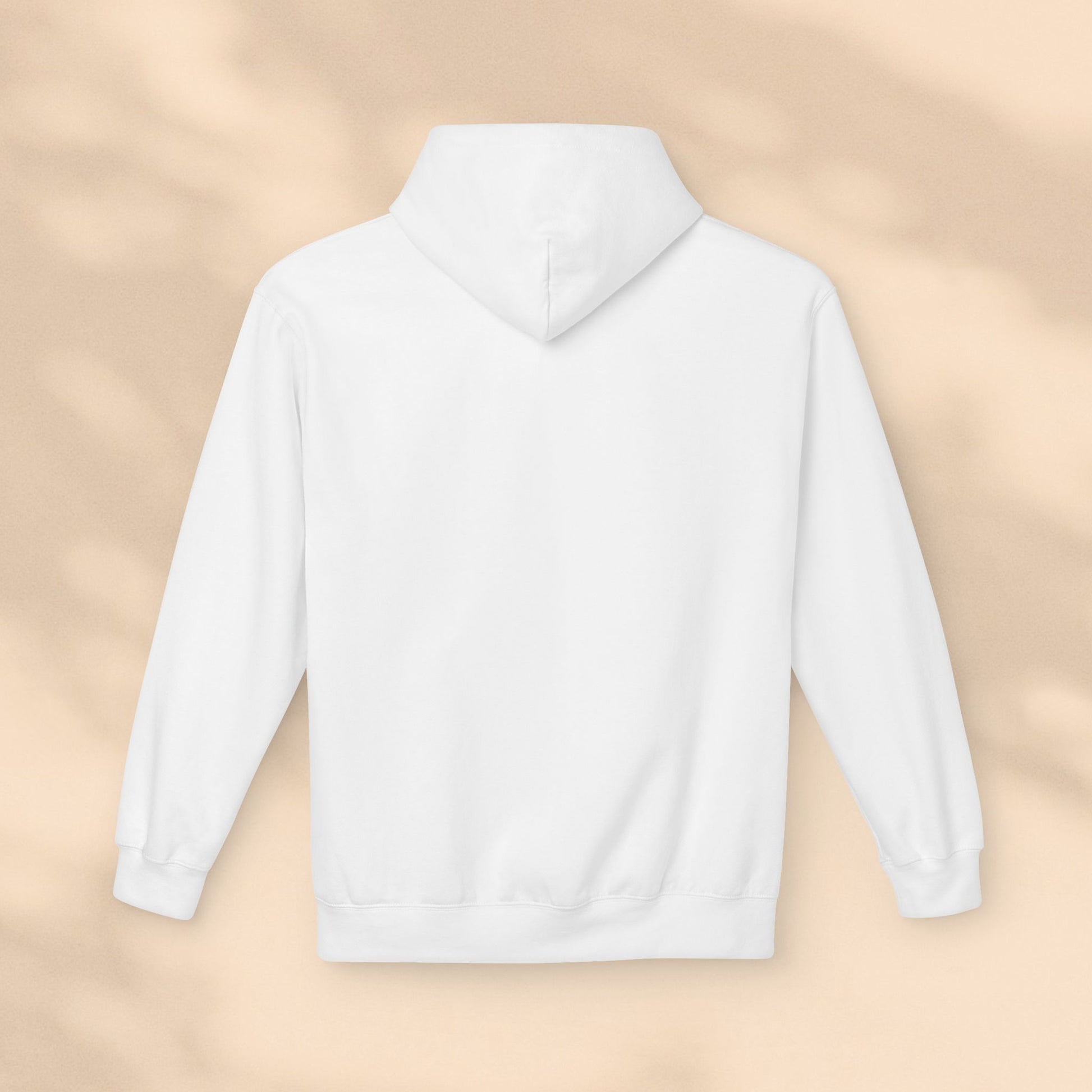 Flat lay rear view of white Soft & Sleek hoodie