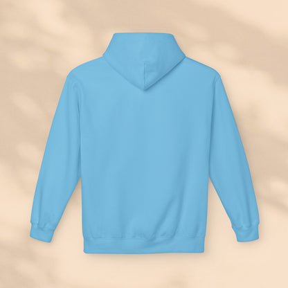 Flat lay rear view of blue Soft & Sleek hoodie