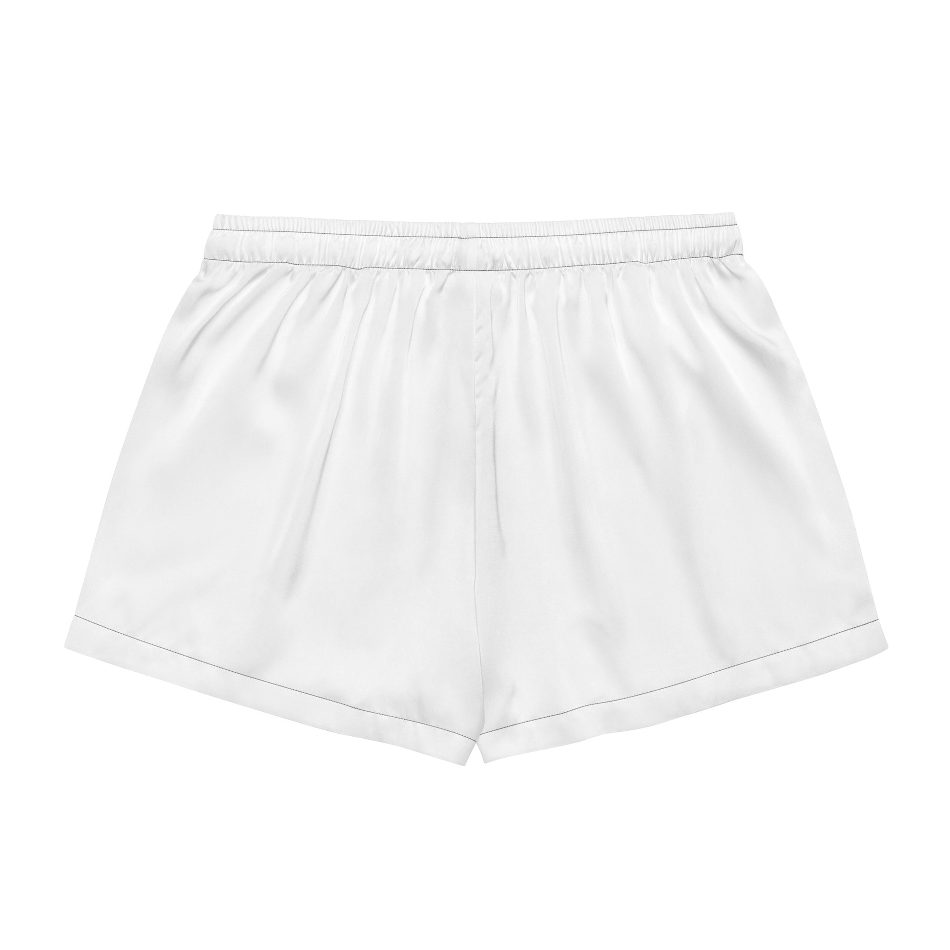 Flat lay rear view of white Soft & Sleek shorts showing elastic waistband and clean seam lines.
