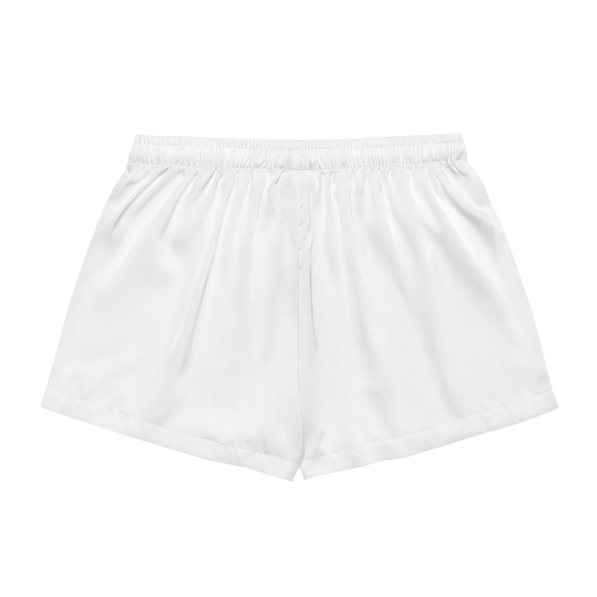 Flat lay rear view of Soft & Sleek white lounge shorts showing elastic waistband and smooth fabric.