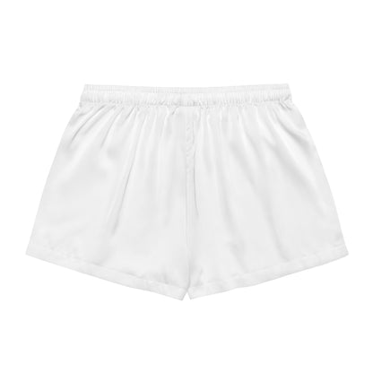 Flat lay rear view of Soft & Sleek white lounge shorts showing elastic waistband and smooth fabric.
