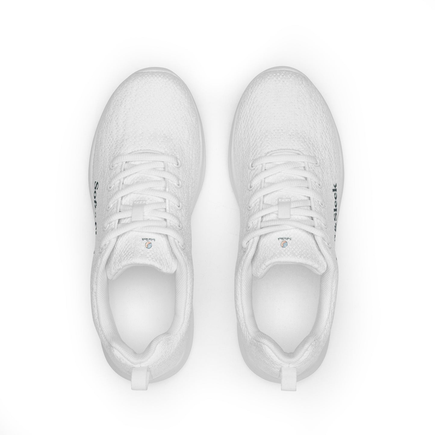 Top-down view of white Soft & Sleek sneakers placed side by side on a white background.