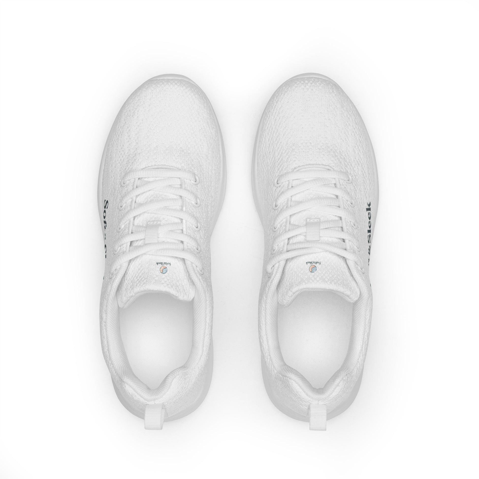Top-down view of white Soft & Sleek sneakers placed side by side on a white background.